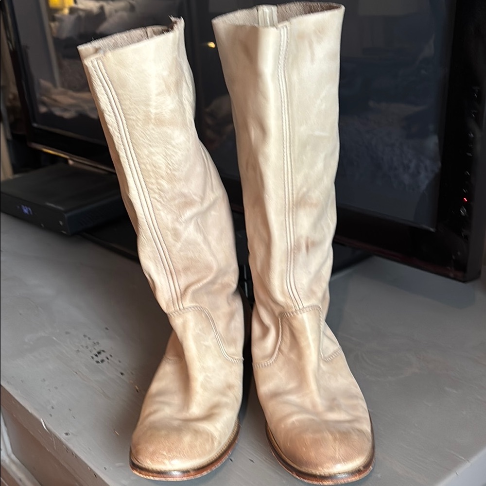 Women's Cream Leather Boots